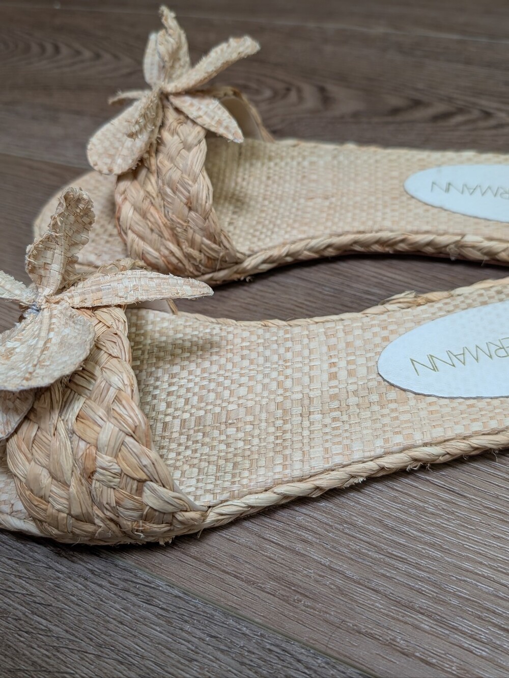 Zimmermann Woven Raffia Flower Slide Sandals Neutral Tan Beige Flat Shoes Sz 39 - Picture 4 of 7